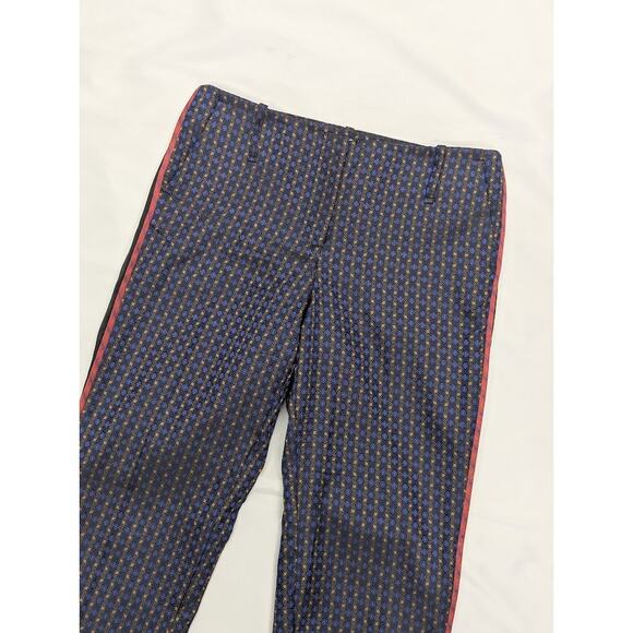 ELIZABETH AND JAMES Womens Jacquard Dion Slim Cropped Pants Blue & Red sz 4 - Picture 1 of 10